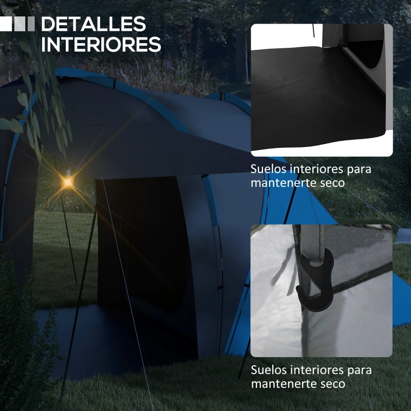 Outsunny Tienda de Campaña para de 4-6 Personas con 2 Dormitorios Tienda de Camping Impermeable 3000mm 555x225x190 cm Gris y Azul