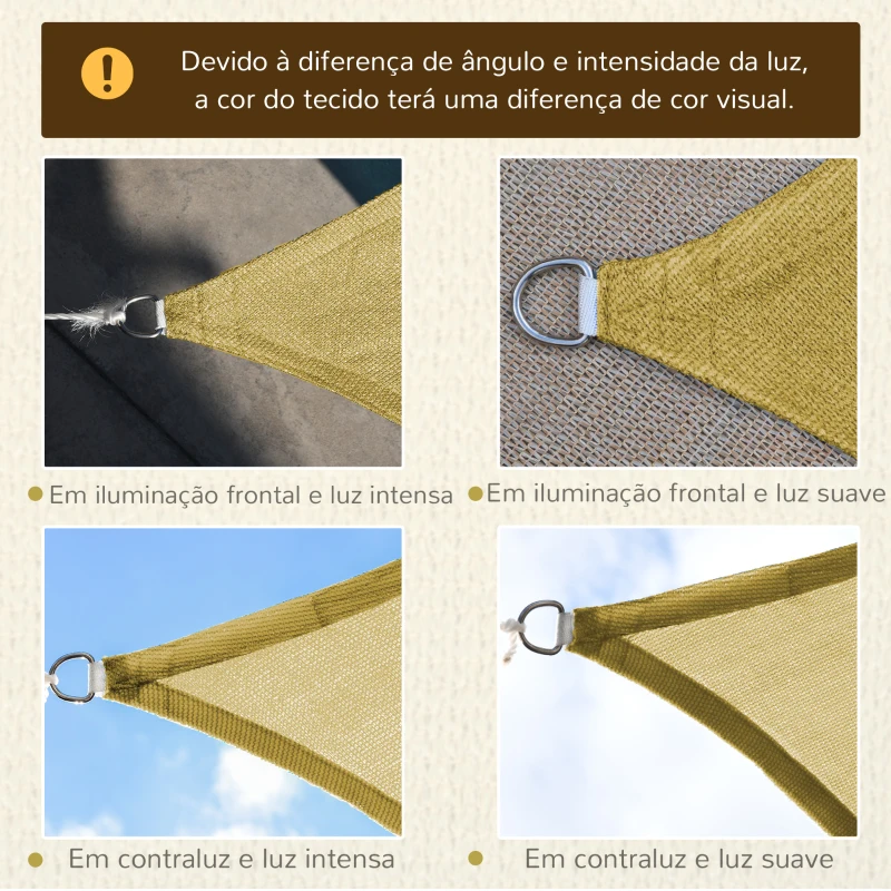 Outsunny Vela de Sombra Retangular 4x6 m Toldo Vela de HDPE com Anéis de Aço Inoxidável e Cordas para Jardim Pátio Bege