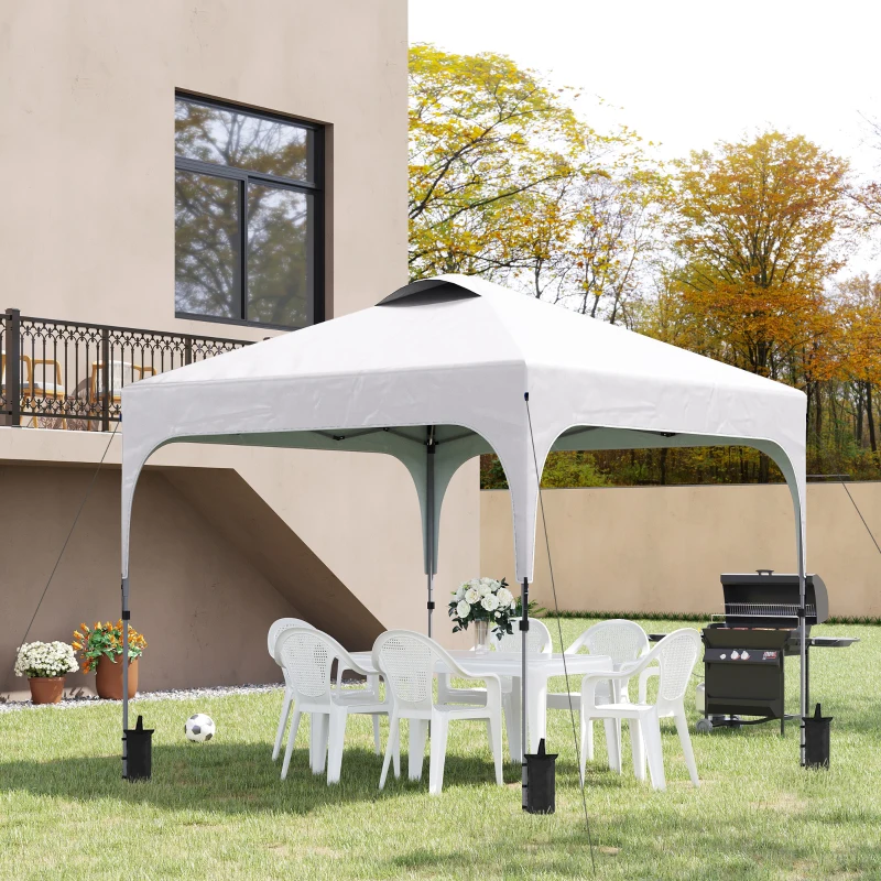 Outsunny 3 x 3 (M) Pop Up Gazebo - UPF 50+ Foldable Canopy Tent, Includes Carry Bag with Wheels and 4 Leg Weight Bags, Height Adjustable, for Outdoor Garden Patio Party, White