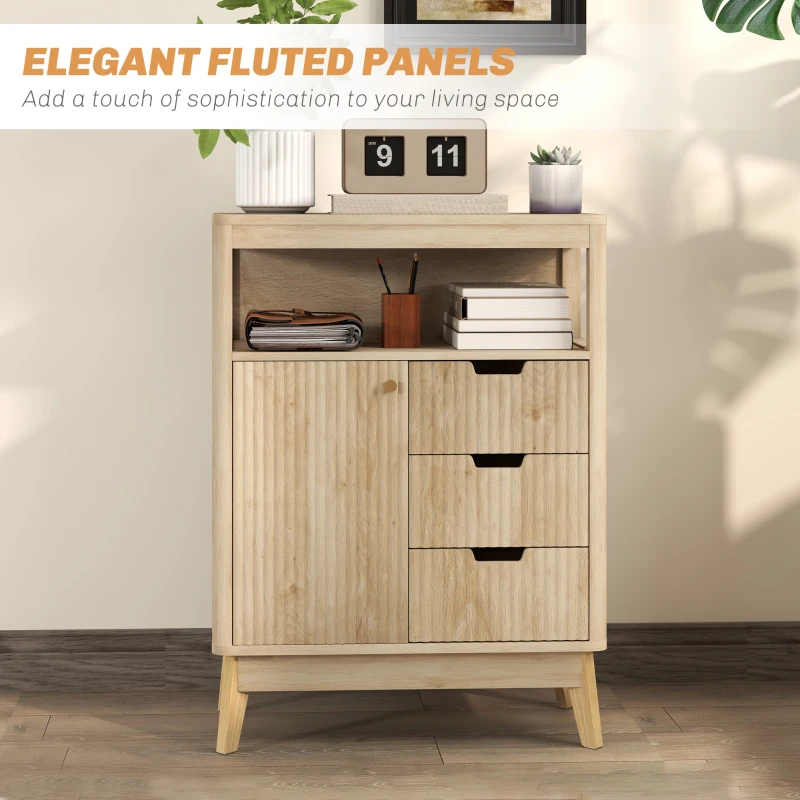 HOMCOM Small Sideboard with Drawers and Adjustable Shelf - Nature Wood Finish