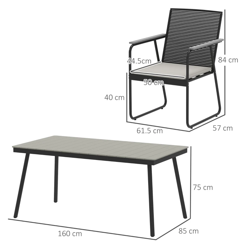 Outsunny 6 Seater Garden Dining Set with Soft Cushions, Rattan Backrest, Rectangular Plastic Top, Garden Furniture Set, Outdoor Dining Table and Chairs for Patio, Balcony, Poolside, Grey