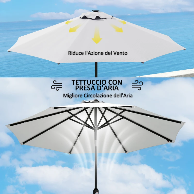 Outsunny Telo di Ricambio per Ombrellone da 3 m a 8 Stecche, Poliestere Anti UV 50+, Crema