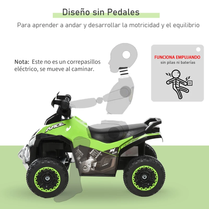 HOMCOM Quadriciclo Infantil para Crianças acima de 18 Meses com Função de Luzes e Música Desenho Inovador Suporta até 20kg 67,5x38x44cm Verde