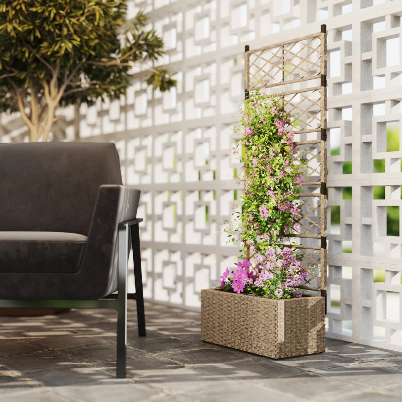 Outsunny Jardineira com Treliça 2 Vasos Amovíveis para Plantas Trepadeiras Jardineira Grande de Vime 57x30x150 cm Madeira