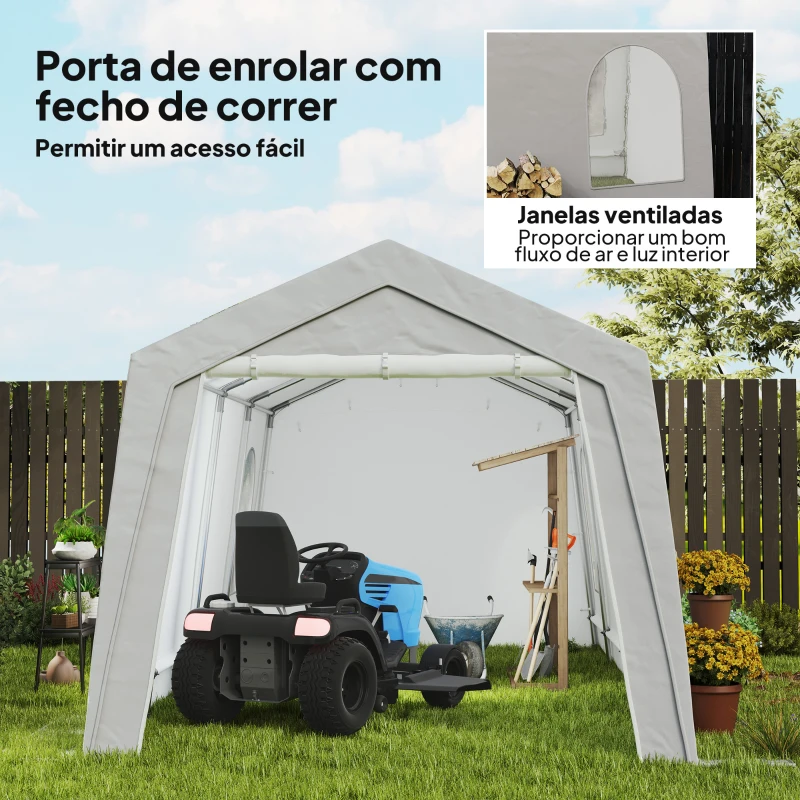 Outsunny Abrigo de Jardim Exterior 300x597x257 cm com Porta Enrolável para Motas Bicicletas e Ferramentas de Jardim Cinzento