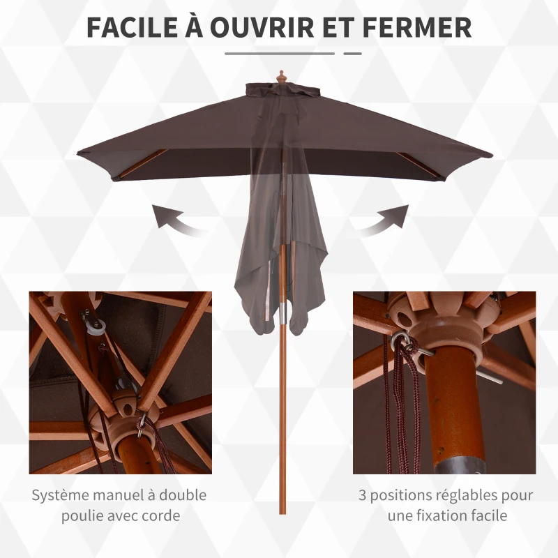 Outsunny Parasol de jardin extérieur Parasol rectangulaire inclinable bois polyester haute densité 2L x 1,5l x 2,3H m chocolat