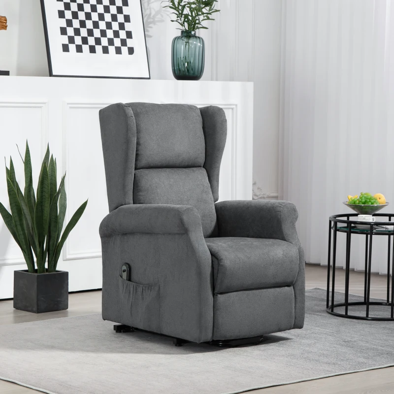 HOMCOM Relaxsessel, Aufstehhilfe, Liegefunktion, bis 200kg, 72,5x94x109cm, Dunkelgrau(m-7)