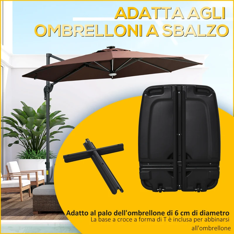 Outsunny Base per Ombrellone a Braccio Riempibile fino a 75 kg con Base a T Inclusa, 80x60x17 cm, Nero