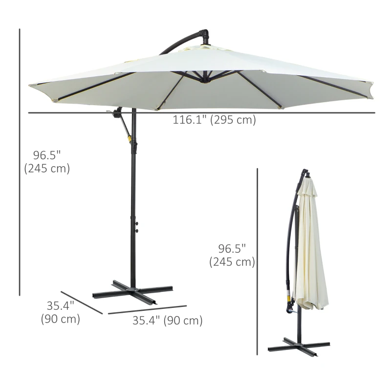 Outsunny 3m Banana Umbrella Parasol, Offset Cantilever Parasol Umbrella with Cross Base, Cream White
