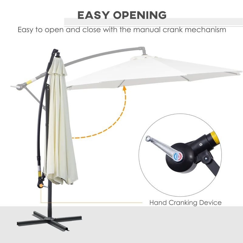 Outsunny 3m Banana Umbrella Parasol, Offset Cantilever Parasol Umbrella with Cross Base, Cream White