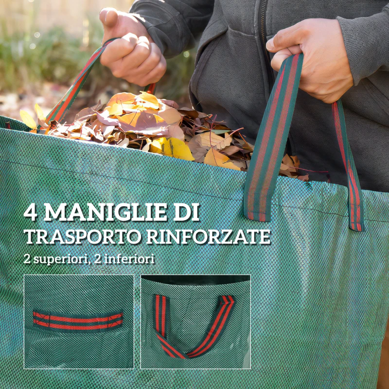 Outsunny Set 3 Sacchi per Rifiuti da Giardino da 300 L con Manici, Richiudibili e Riutilizzabili, Ø67x84 cm, Verde