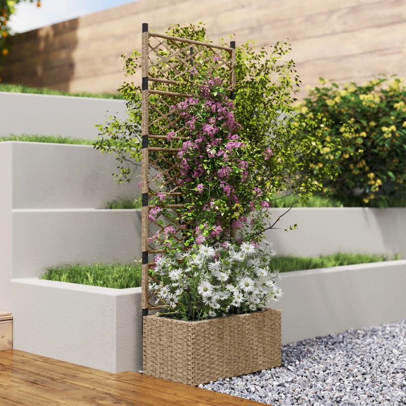 Outsunny Jardineira com Treliça 2 Vasos Amovíveis para Plantas Trepadeiras Jardineira Grande de Vime 57x30x150 cm Madeira