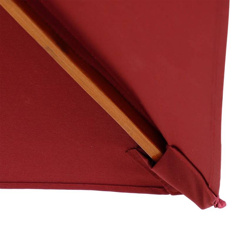 Outsunny 2m x 1.5m Garden Parasol Umbrella with Tilting Sunshade Canopy, Outdoor Market Table Umbrella with Wood and Bamboo Frame, Wine Red