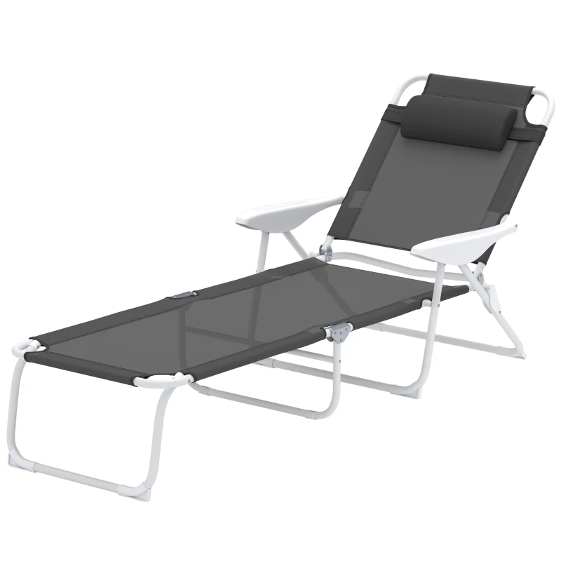 Outsunny Foldable Lounge Chair with 4-Level Adjustable Backrest & Headrest - Charcoal Grey