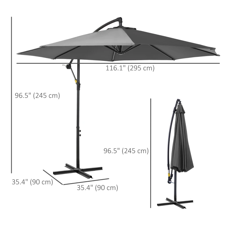 Outsunny Cantilever Umbrella Parasol Hanging Banana Steel Dark Grey 3M Patio