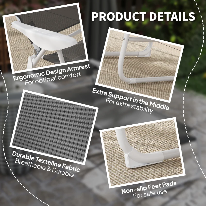 Outsunny Foldable Lounge Chair with 4-Level Adjustable Backrest & Headrest - Charcoal Grey