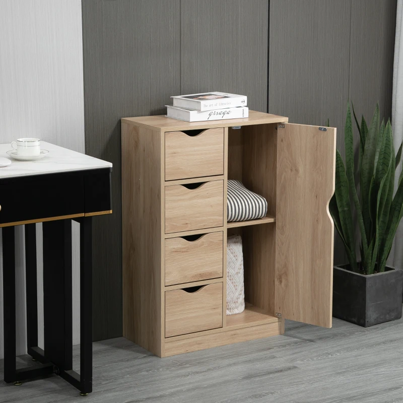 HOMCOM Meuble de rangement buffet commode moderne 1 placard et 4 tiroirs - en bois - pour salon, cuisine, entrée, salle à manger - marron