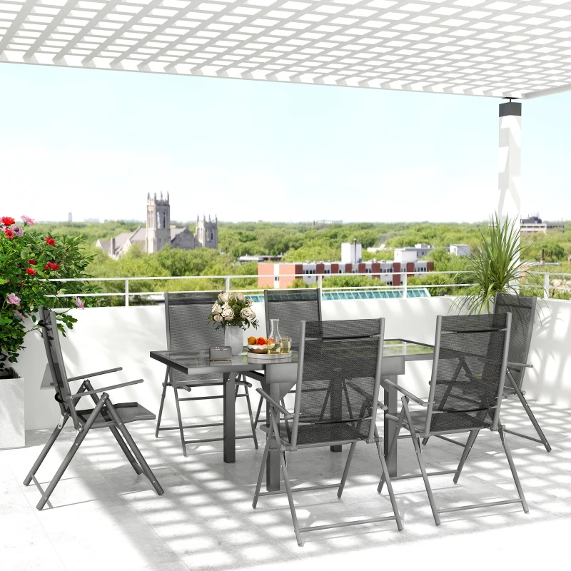 Outsunny 7 Piece Outdoor Dining Set with Extendable Table and 6 Folding Chairs for Patio, Balcony, Deck, Grey