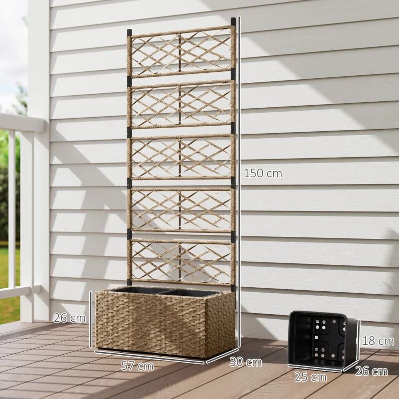 Outsunny Jardineira com Treliça 2 Vasos Amovíveis para Plantas Trepadeiras Jardineira Grande de Vime 57x30x150 cm Madeira