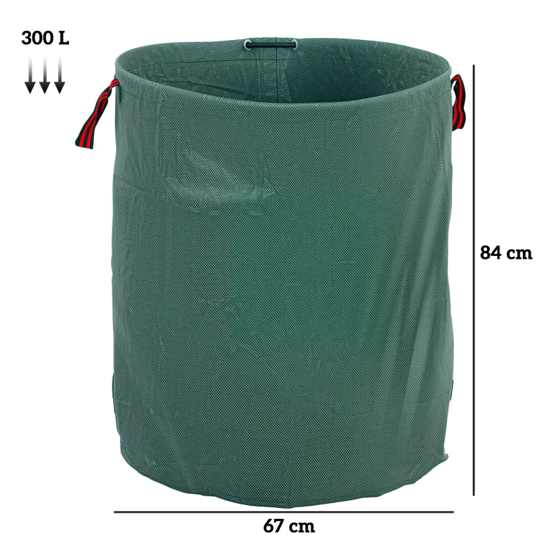 Outsunny Set 3 Sacchi per Rifiuti da Giardino da 300 L con Manici, Richiudibili e Riutilizzabili, Ø67x84 cm, Verde