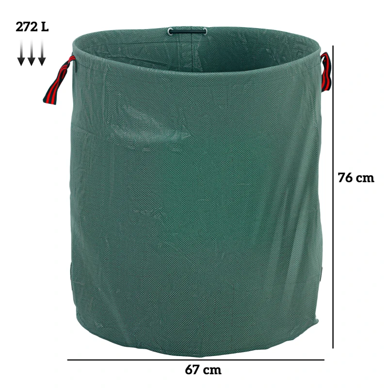 Outsunny Conjunto de 3 Sacos de Resíduos de Jardim 272L Resistentes com Pegas Reforçadas e Aros Flexíveis Dobráveis e Reutilizáveis Ø67x76 cm Verde