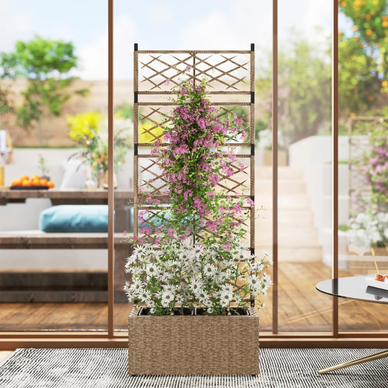 Outsunny Jardineira com Treliça 2 Vasos Amovíveis para Plantas Trepadeiras Jardineira Grande de Vime 57x30x150 cm Madeira