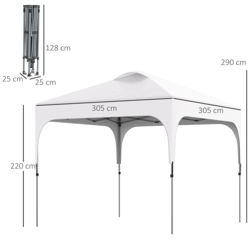 Outsunny 3 x 3 (M) Pop Up Gazebo - UPF 50+ Foldable Canopy Tent, Includes Carry Bag with Wheels and 4 Leg Weight Bags, Height Adjustable, for Outdoor Garden Patio Party, White