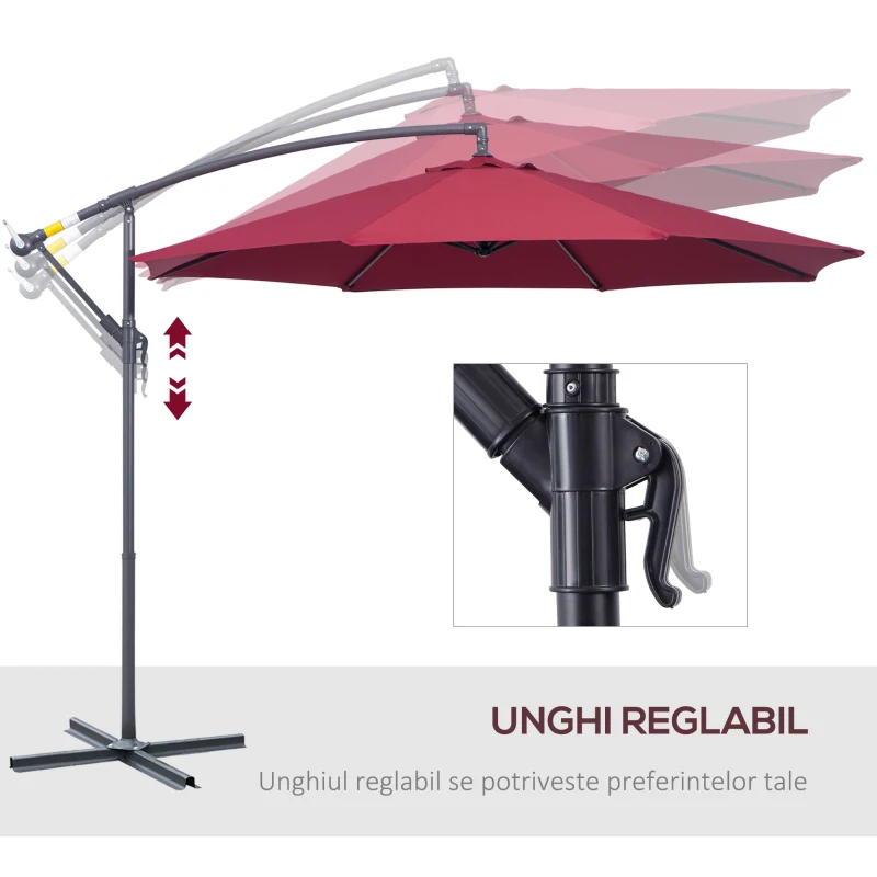 Outsunny Ombrellone da Giardino 3x2.5 m a Braccio Inclinabile con Manovella, Rosso Scuro