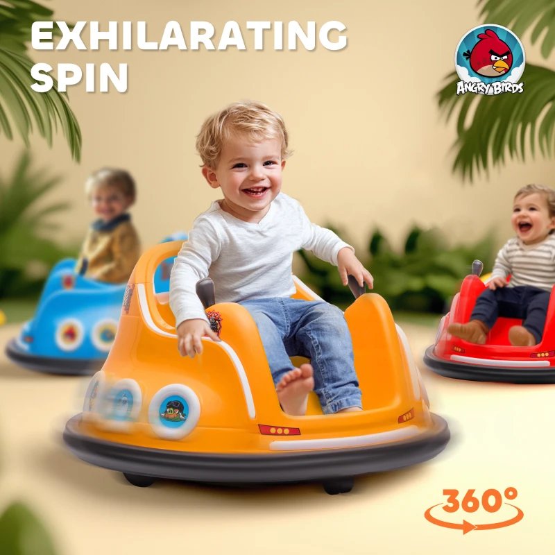 AIYAPLAY Angry Bird Licensed Waltzer Car, 12V Kids Bumper Car w/ Joysticks, Remote, Music LED Lights, Orange