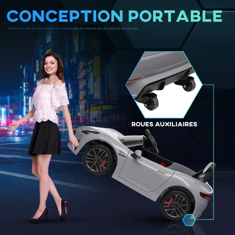 AIYAPLAY Voiture électrique pour enfants sous licence Maserati Gran Turismo Folgore, 12V avec télécommande, de 3 à 5 ans, gris