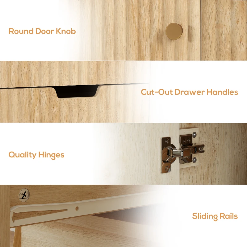 HOMCOM Small Sideboard with Drawers and Adjustable Shelf - Nature Wood Finish