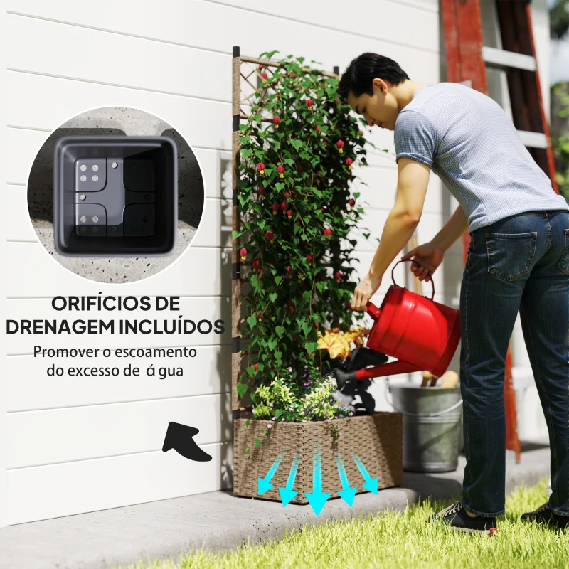 Outsunny Jardineira com Treliça 2 Vasos Amovíveis para Plantas Trepadeiras Jardineira Grande de Vime 57x30x150 cm Madeira
