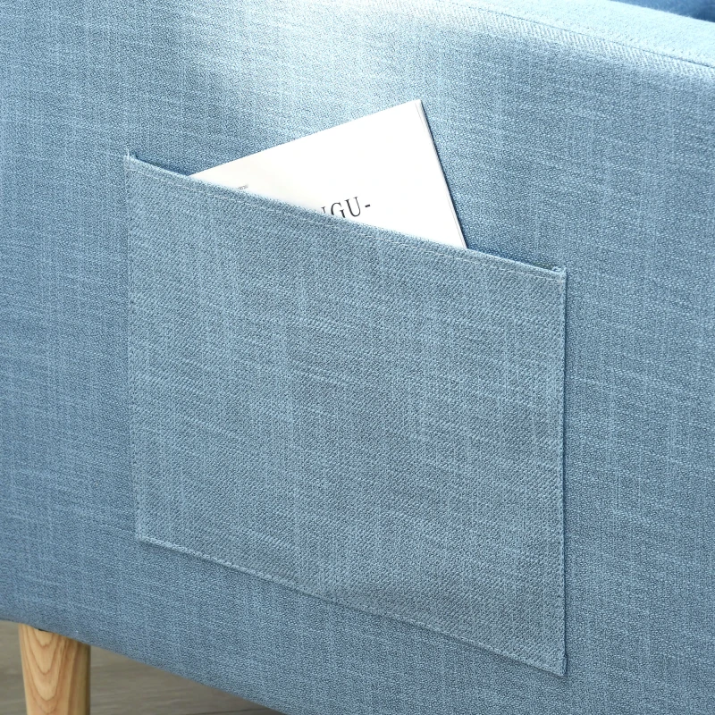 HOMCOM Sillón Individual con 2 Bolsillos Laterales Reposabrazos Asiento Acolchado y Patas de Madera 73x79x87 cm Azul Claro
