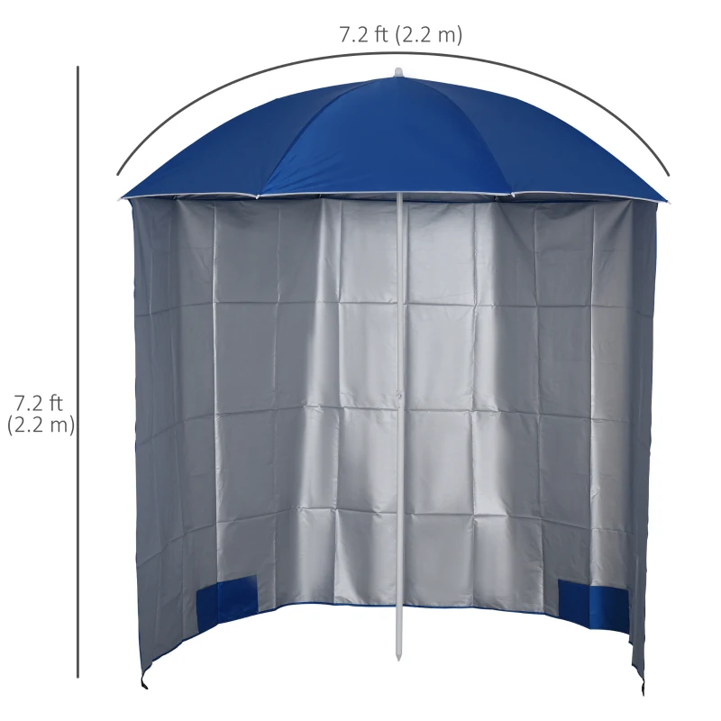 Outsunny 88" Arc 2.2M Fishing Umbrella Beach Parasol with Sides Brolly Shelter Canopy Shade with FREE Carry Bag Blue