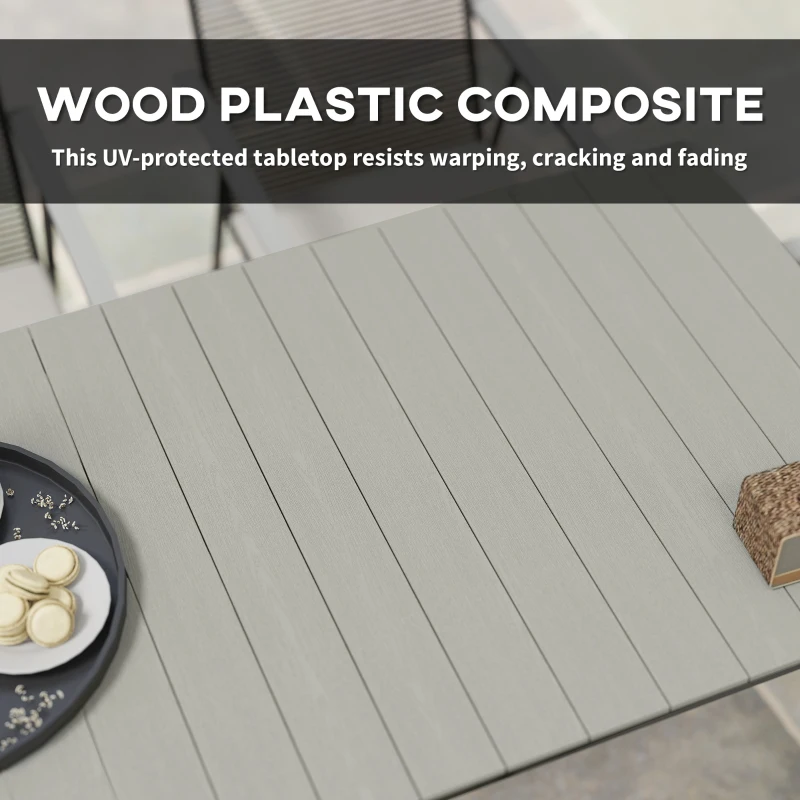 Outsunny 6 Seater Garden Dining Set with Soft Cushions, Rattan Backrest, Rectangular Plastic Top, Garden Furniture Set, Outdoor Dining Table and Chairs for Patio, Balcony, Poolside, Grey