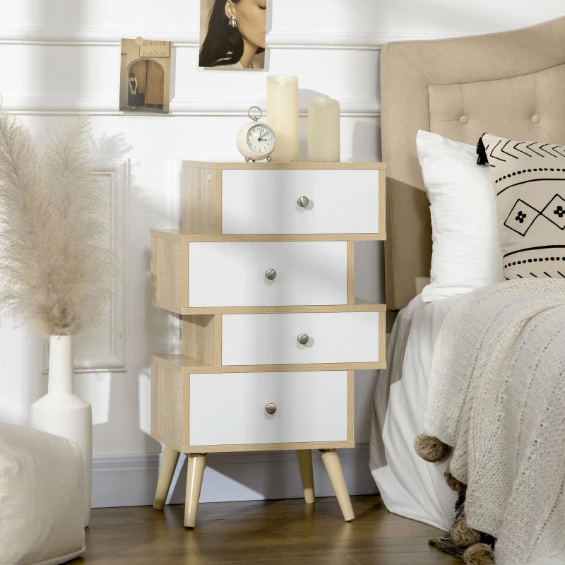 HOMCOM Meuble Commode chiffonnier Style scandinave 4 tiroirs coulissants 47 x 30 x 81 cm Coloris Blanc Bois de chêne