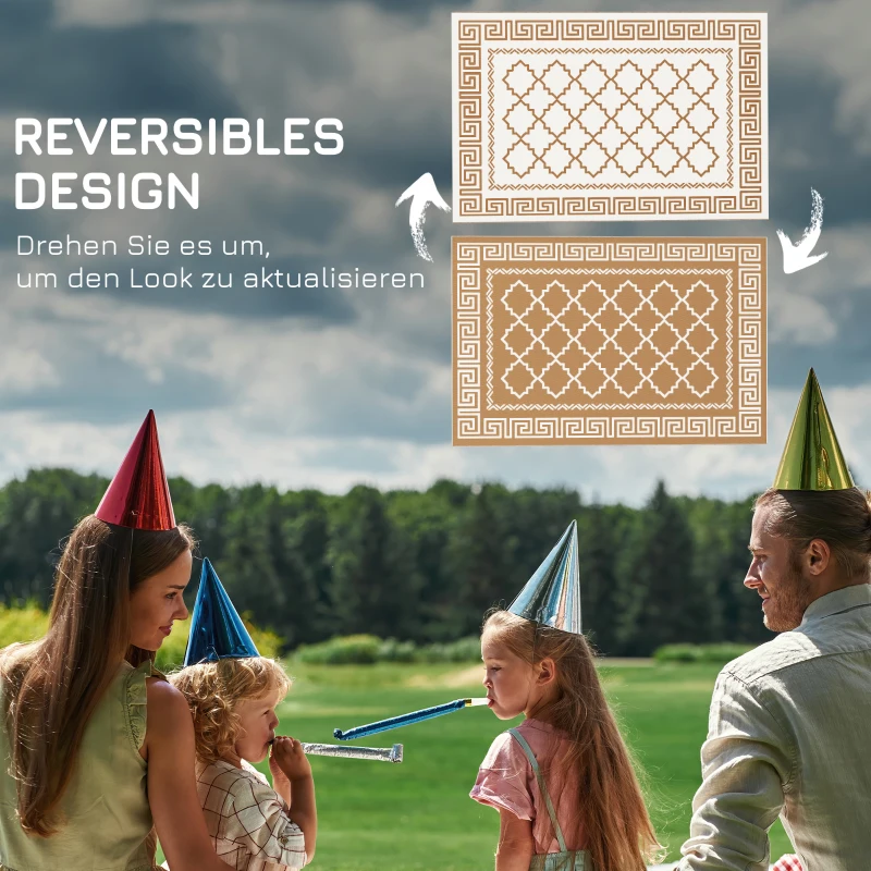 Outsunny Outdoor Wendeteppich, wasserfest, pflegeleicht, Raster, 182x274cm, Braun/Creme