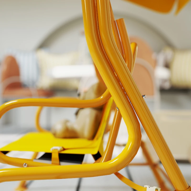 AIYAPLAY Dondolo per Bambini da Esterno a 2 Posti con Tettuccio Regolabile e Cinture di Sicurezza, 112x75x120 cm, Giallo