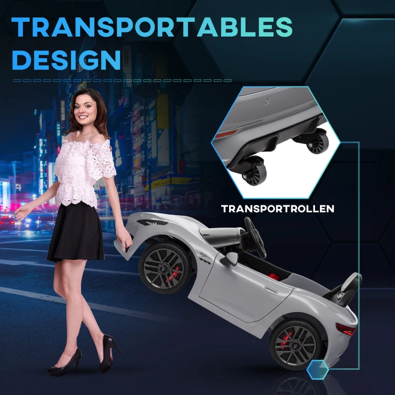 AIYAPLAY 12V Kinder-Elektroauto, Kinderfahrzeug mit LED-Lichtern, Musik, Hupe, für Kinder von 3-5 Jahren, Grau