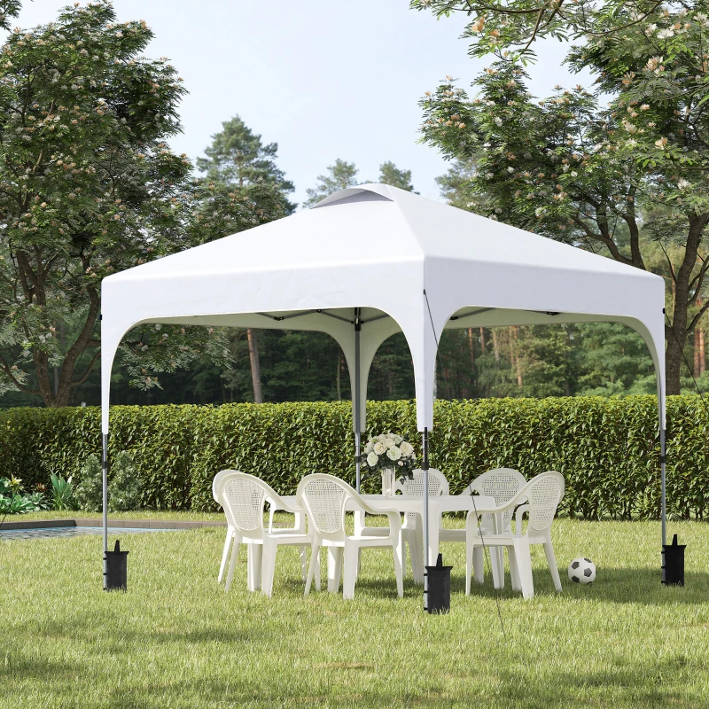 Outsunny 3 x 3 (M) Pop Up Gazebo - UPF 50+ Foldable Canopy Tent, Includes Carry Bag with Wheels and 4 Leg Weight Bags, Height Adjustable, for Outdoor Garden Patio Party, White