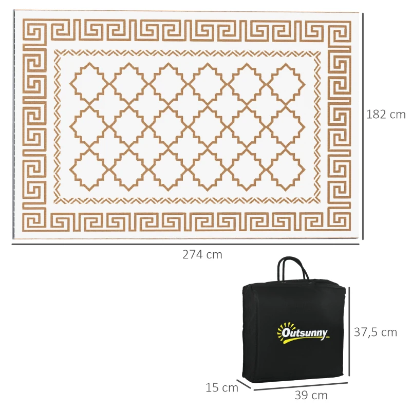 Outsunny Outdoor Wendeteppich, wasserfest, pflegeleicht, Raster, 182x274cm, Braun/Creme