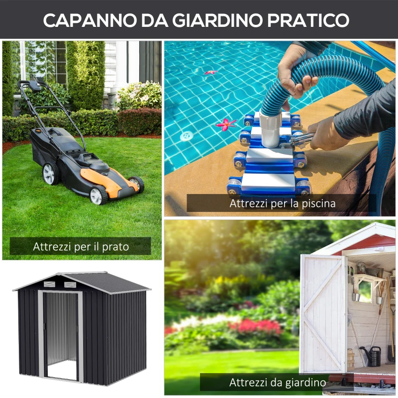Outsunny Capanno da Giardino 2x1.5x1.9m in Acciaio Zincato, Doppia Porta Scorrevole e 4 Prese d'aria