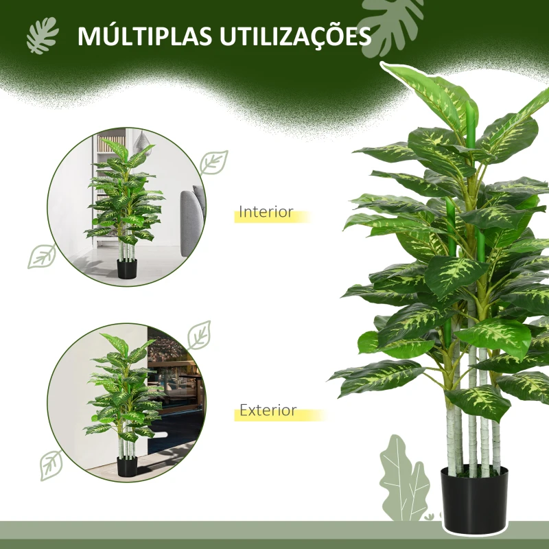 HOMCOM Planta Artificial de 120 cm com 53 Folhas Realistas e Vaso de Cimento Planta Sintética Decoração para Casa Verde