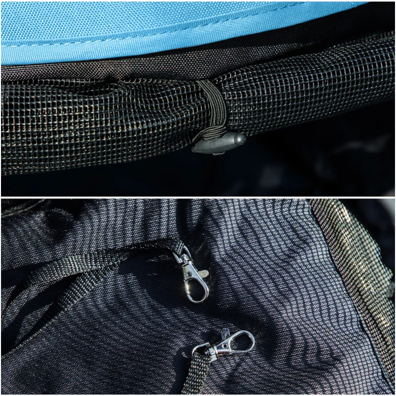 PawHut Cochecito para Perros Pequeños con Estructura de Paraguas con Cojín Lavable Portavaso Ventanas de Malla y Bolsa Azul