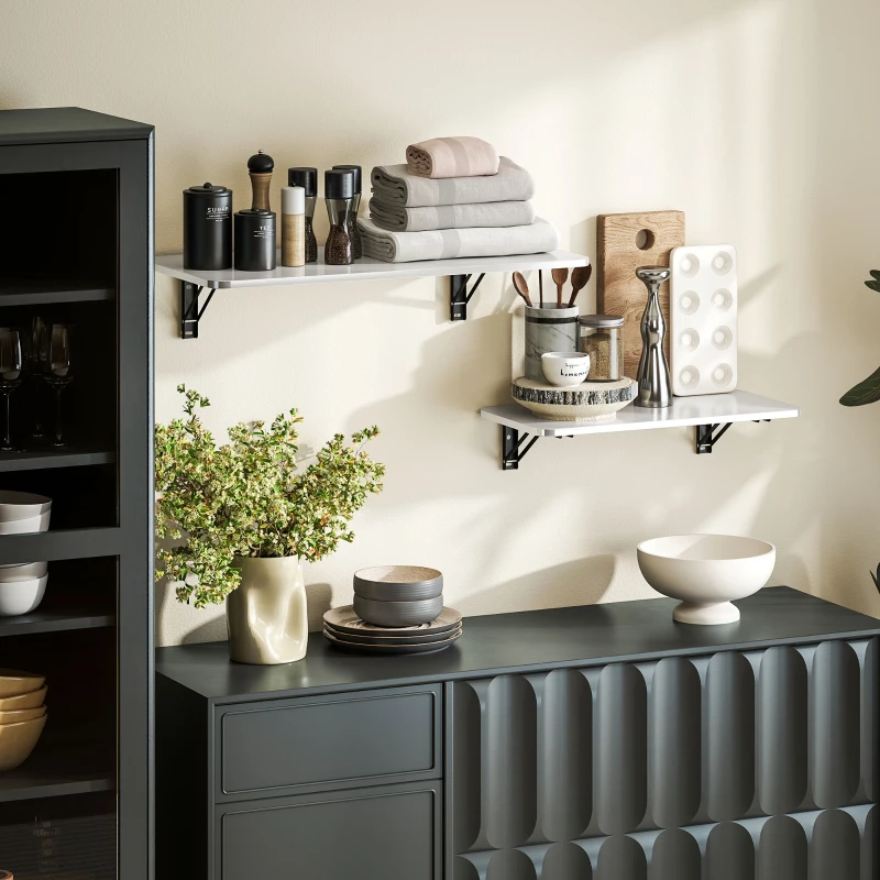 HOMCOM Conjunto de 2 Mesas Dobráveis de Parede Secretárias Flutuantes para Espaços Pequenos Mesas Rebatíveis Branco Brilhante