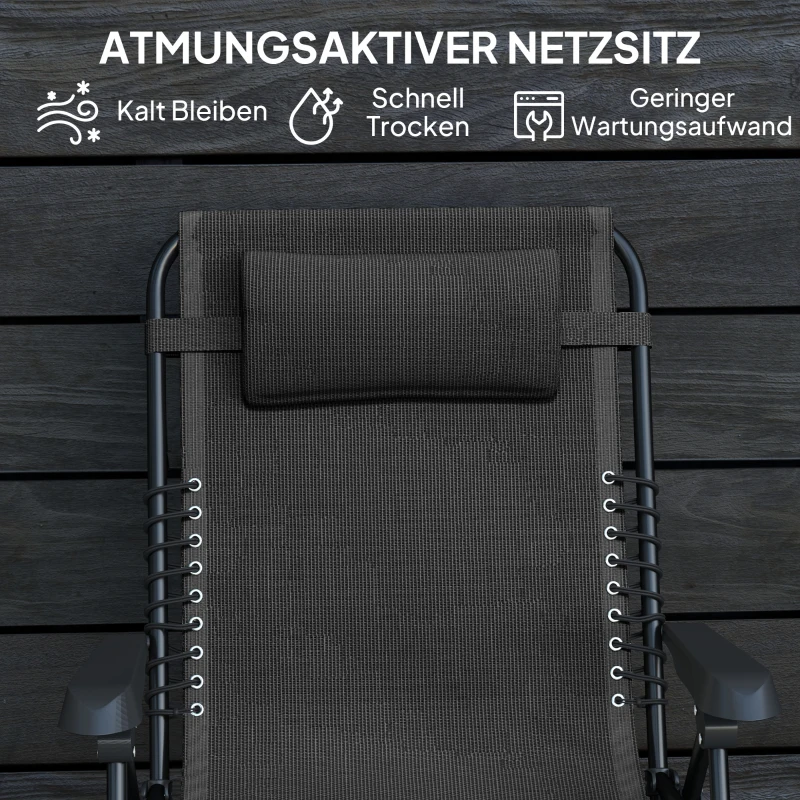 Outsunny Sonnenliege klappbar Gartenliege mit Kopfkissen, 5-Fach verstellbare Rückenlehne bis 120 kg belastbar Schwarz