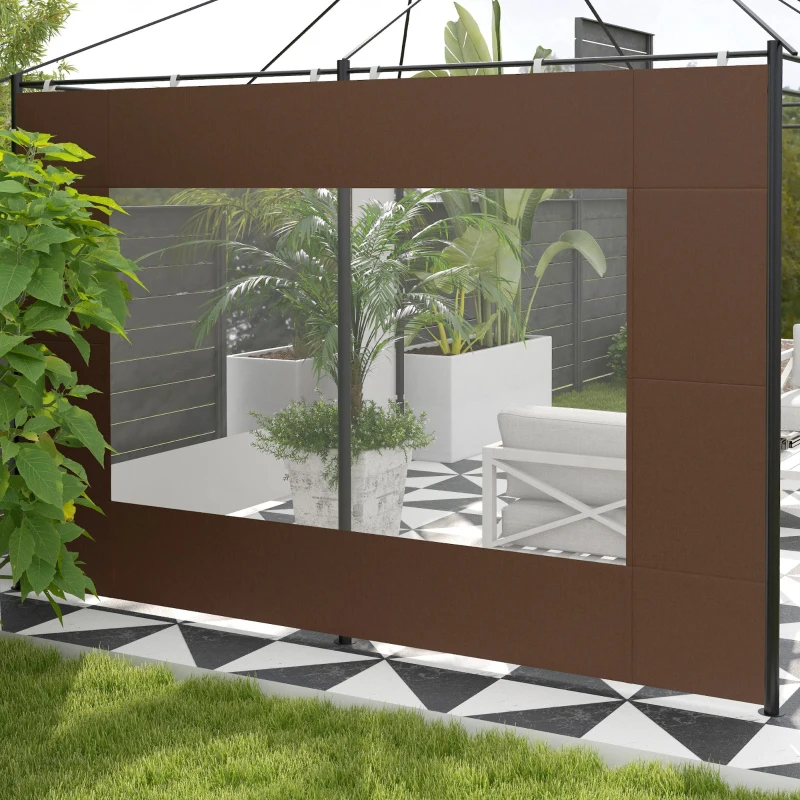 Outsunny Laterales para Carpa de Repuesto de Tela Oxford 2 Paneles de 295x195 cm con 1 Ventana para Carpas de 6x3 m 3x3 m Marrón