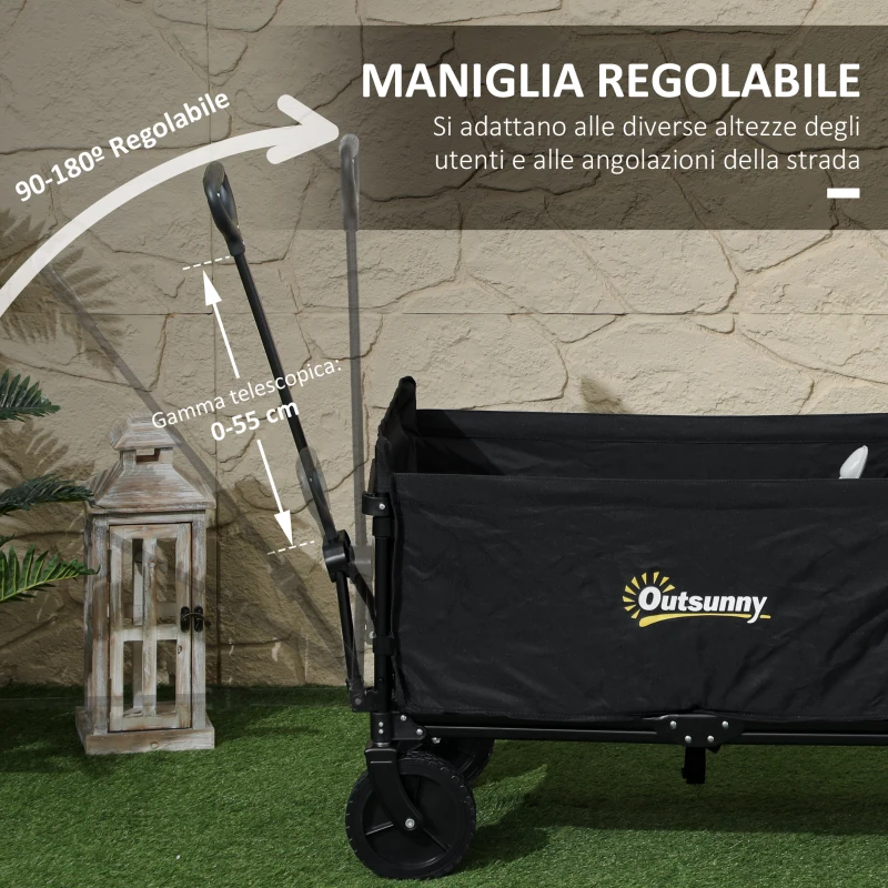 Outsunny Carrello da Giardino da 120L Pieghevole con Pannello Apribile, in Acciaio e Poliestere, 90x48x62 cm, Nero