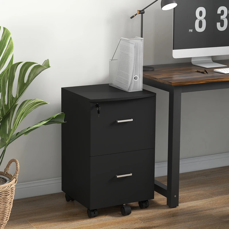 Vinsetto Caisson de bureau rangement sur roulettes dossier meuble armoire de bureau 2 tiroirs verrouillables en MDF panneaux de particules dim. 43L x 45l x 72H cm noir