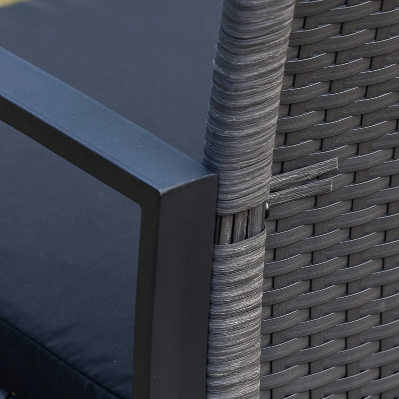 Outsunny Conjunto de Móveis de Jardim de Vime 3 Peças com 1 Mesa 42,5x40x39 cm 2 Poltronas 63x57x76 cm Cinzento e Preto